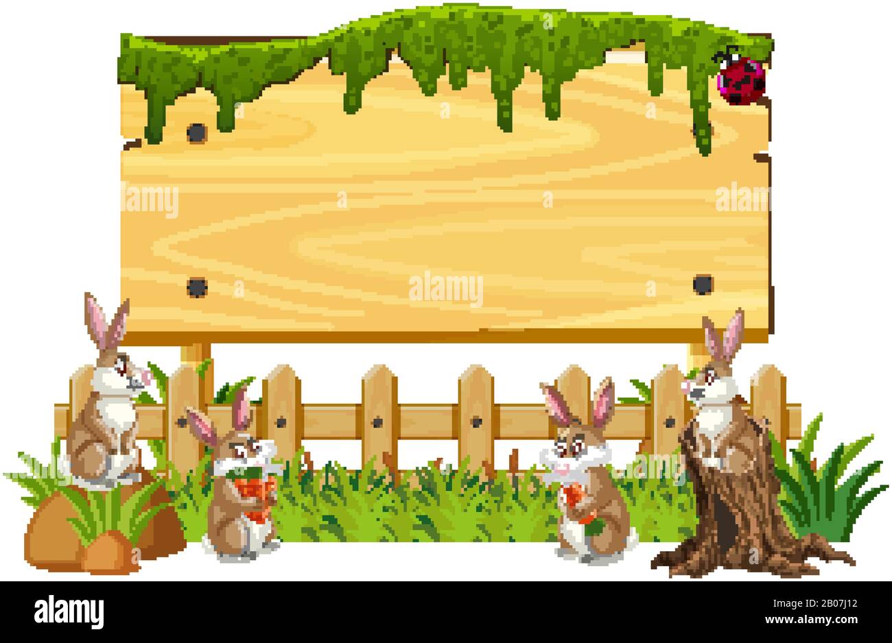 Wooden sign template with brown bunnies in the park illustration Stock ...
