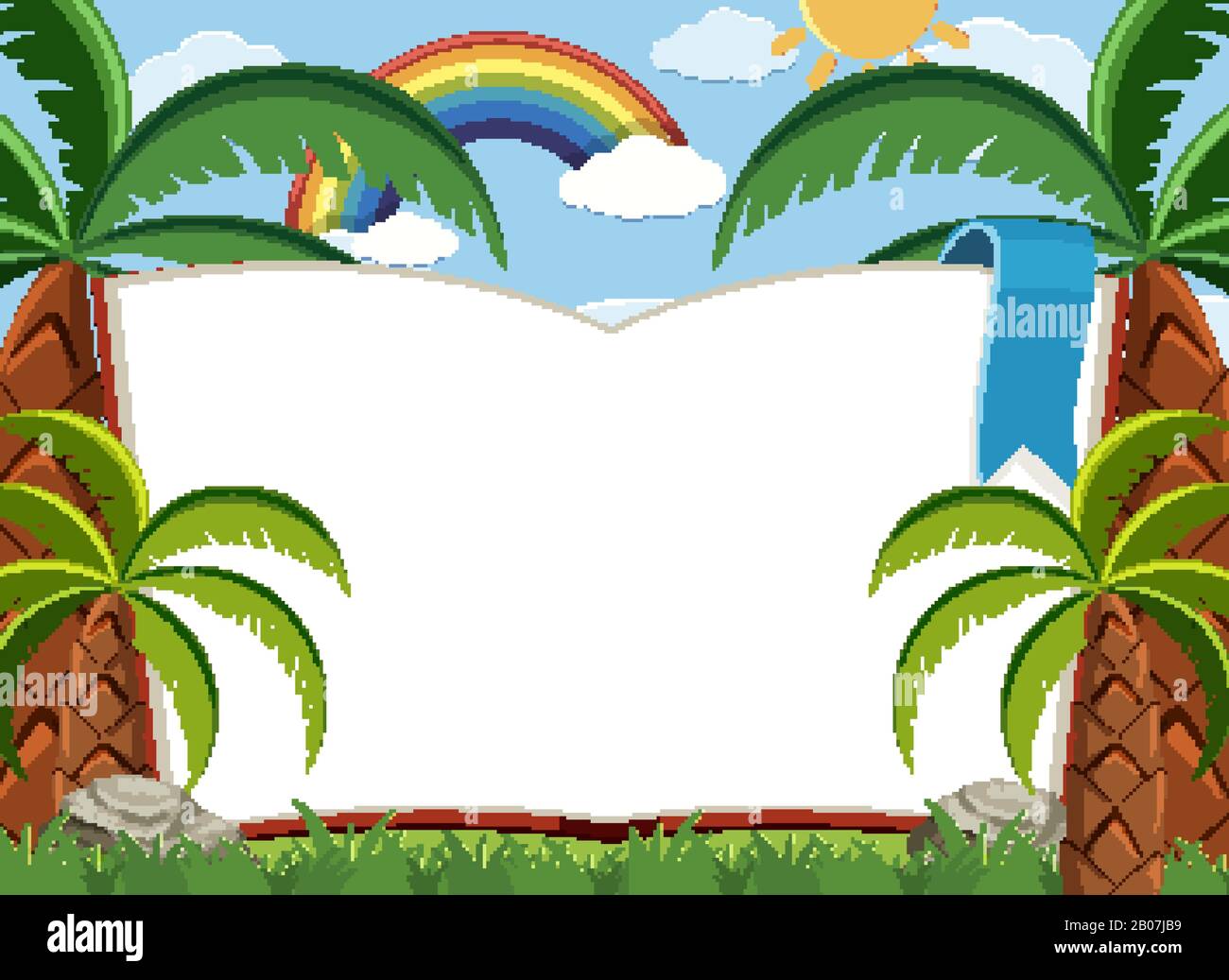 Sign template with trees and blue sky background illustration Stock ...