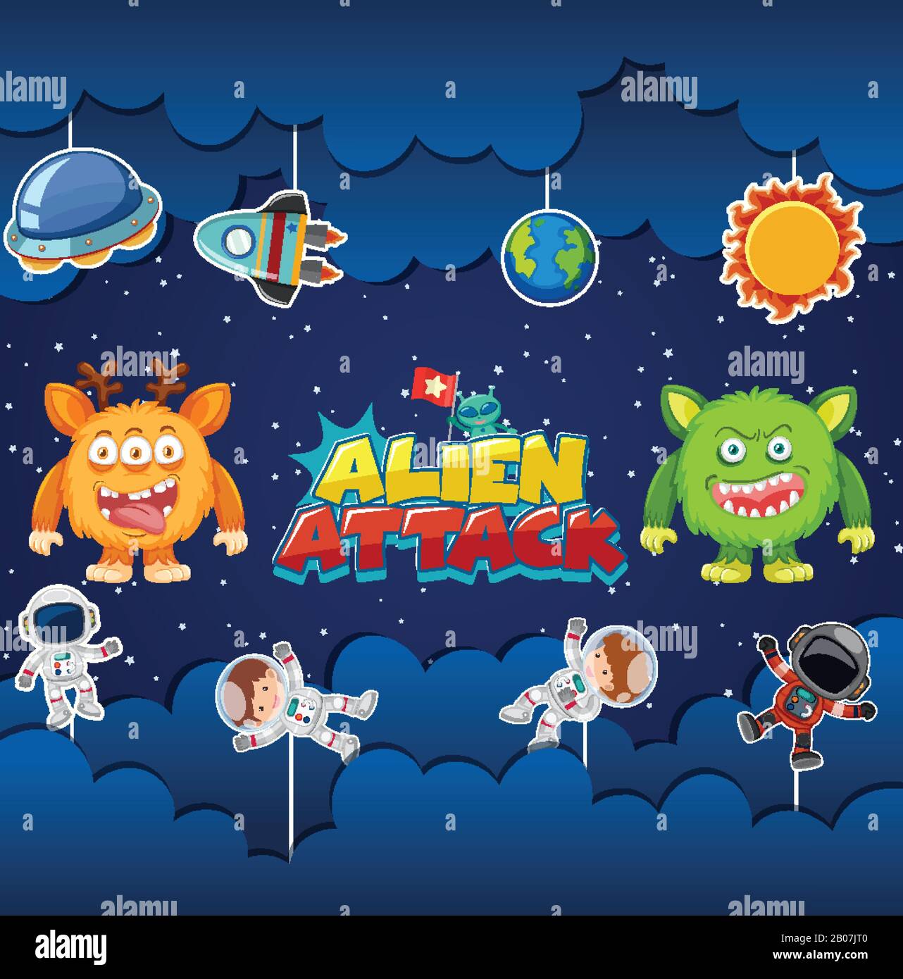 Alien attack poster design with aliens and astronauts illustration Stock  Vector Image & Art - Alamy