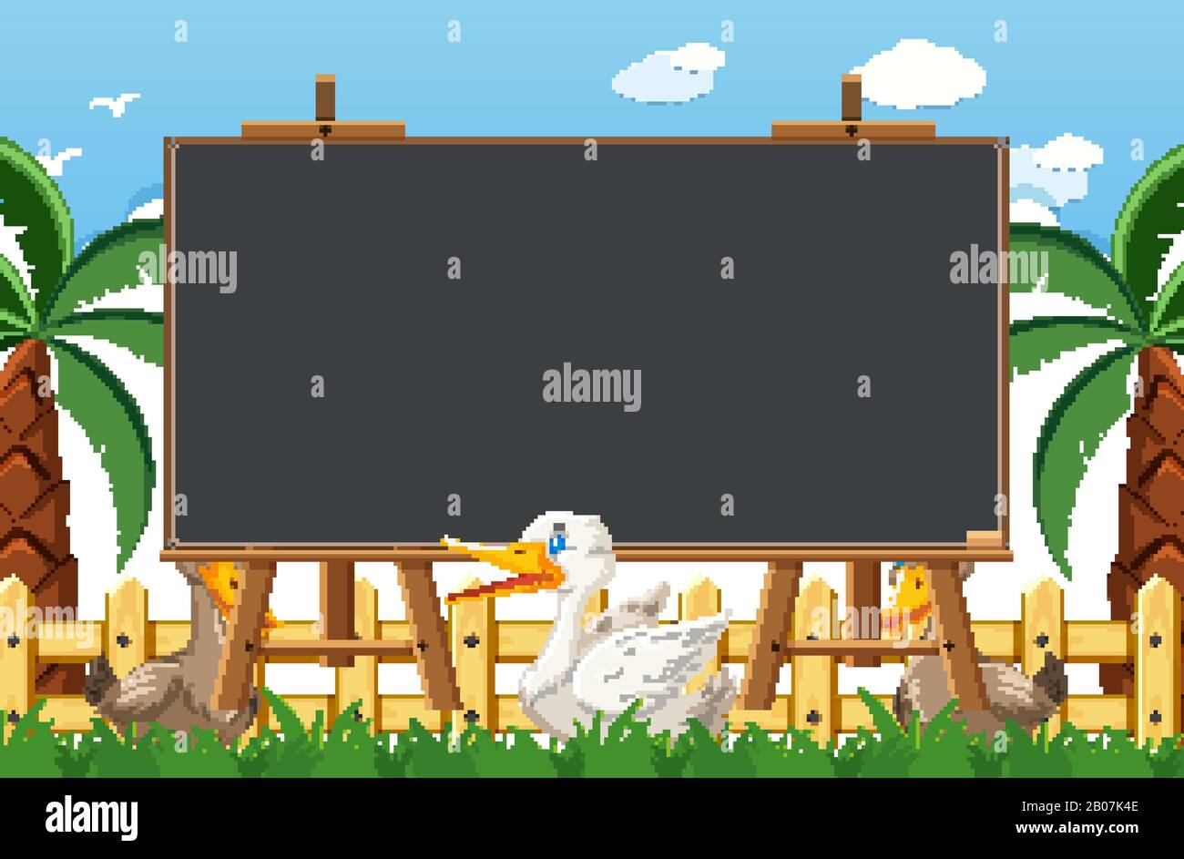 Blackboard template design with ducks in the park illustration Stock ...