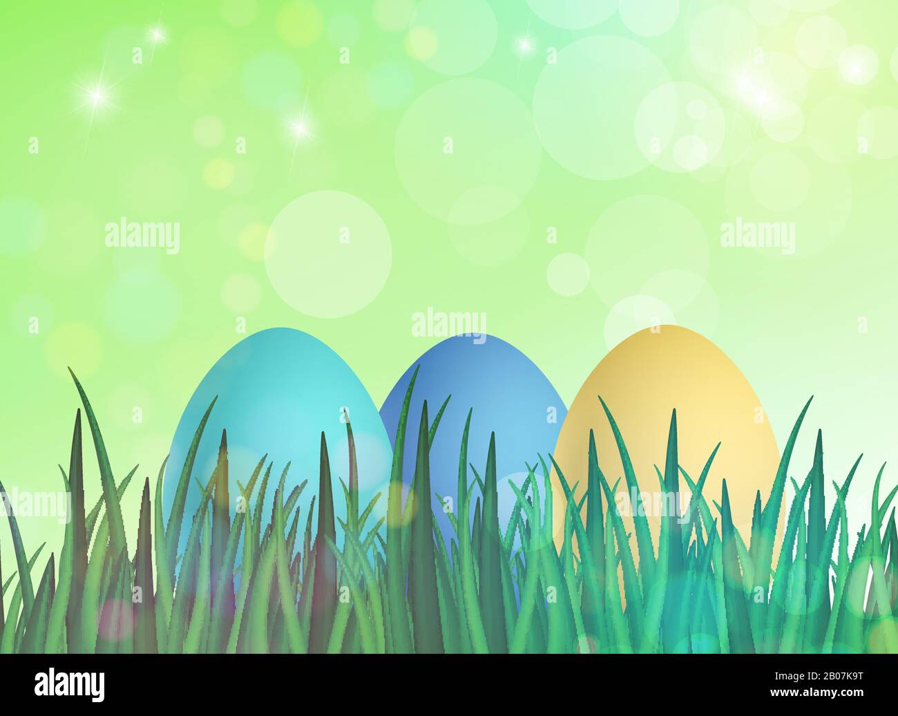 Easter eggs among the grass on a sunny day Stock Vector