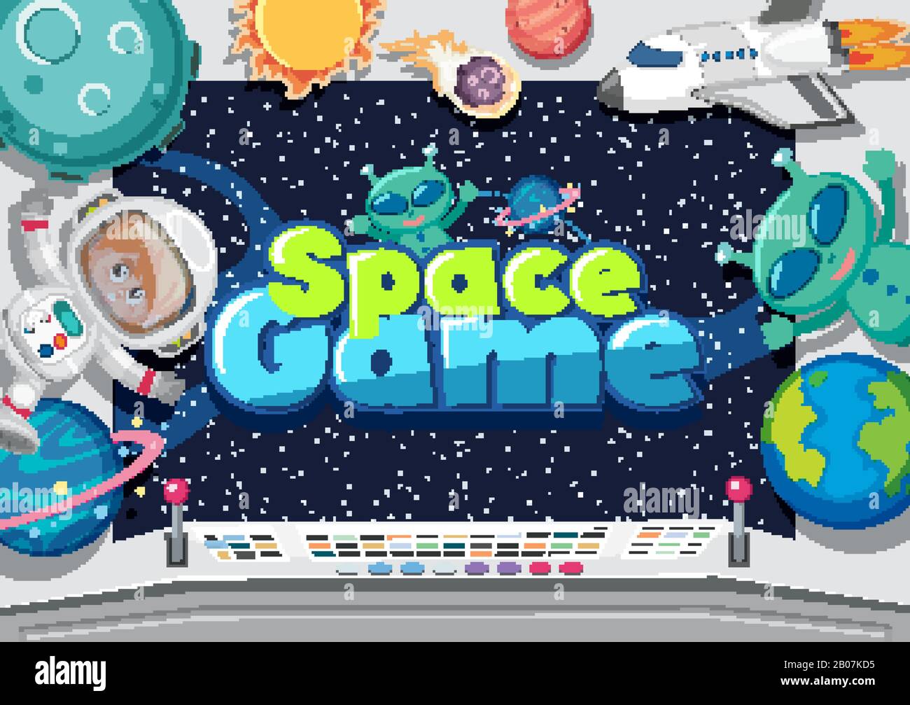 Poster design with aliens and astronaut in space illustration Stock ...