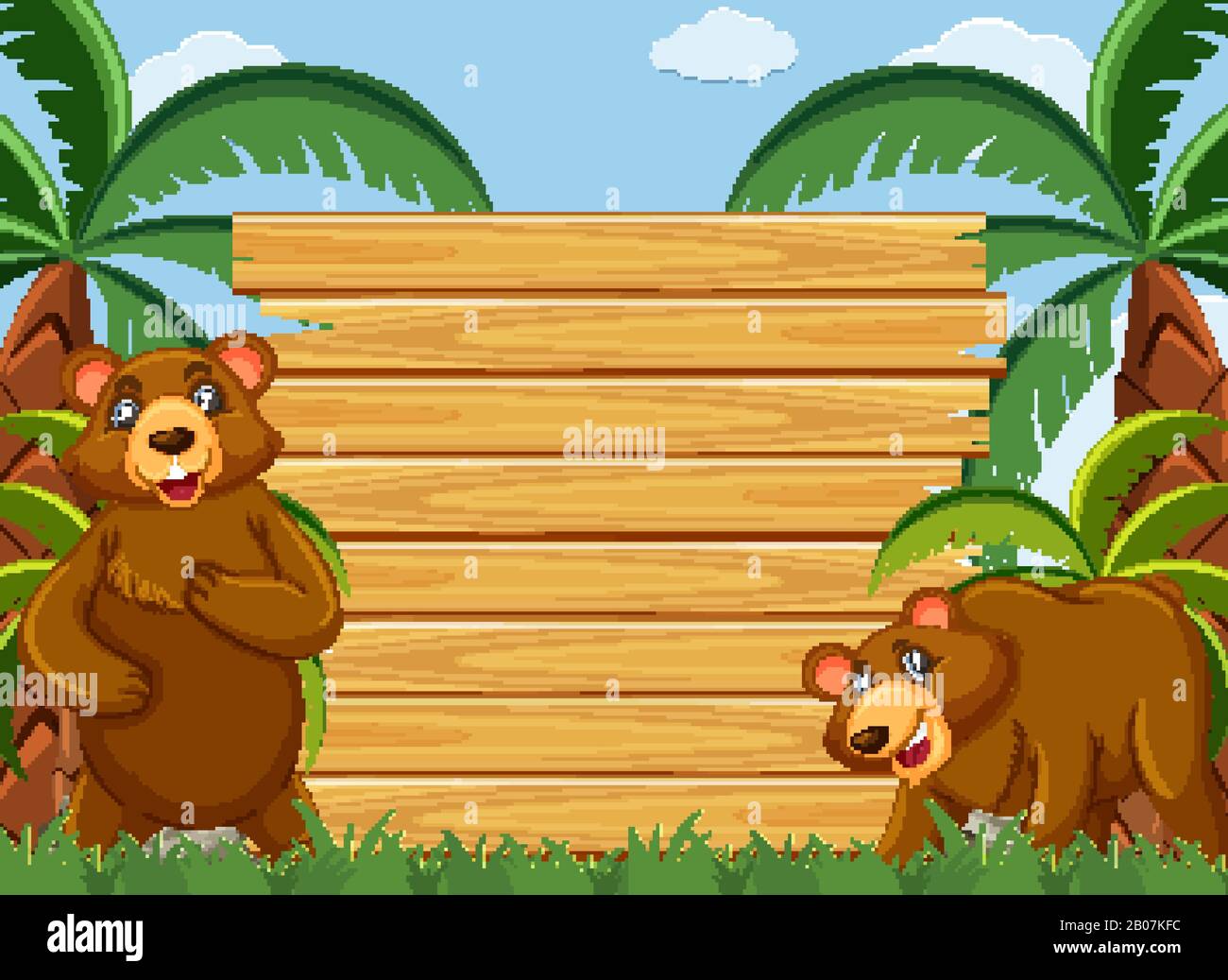 Wooden sign template with grizzly bears in the park illustration Stock ...