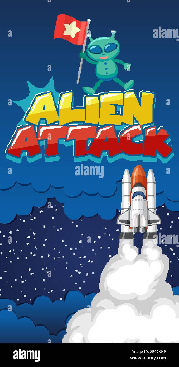 Poster design with alien and spaceship in dark space background ...