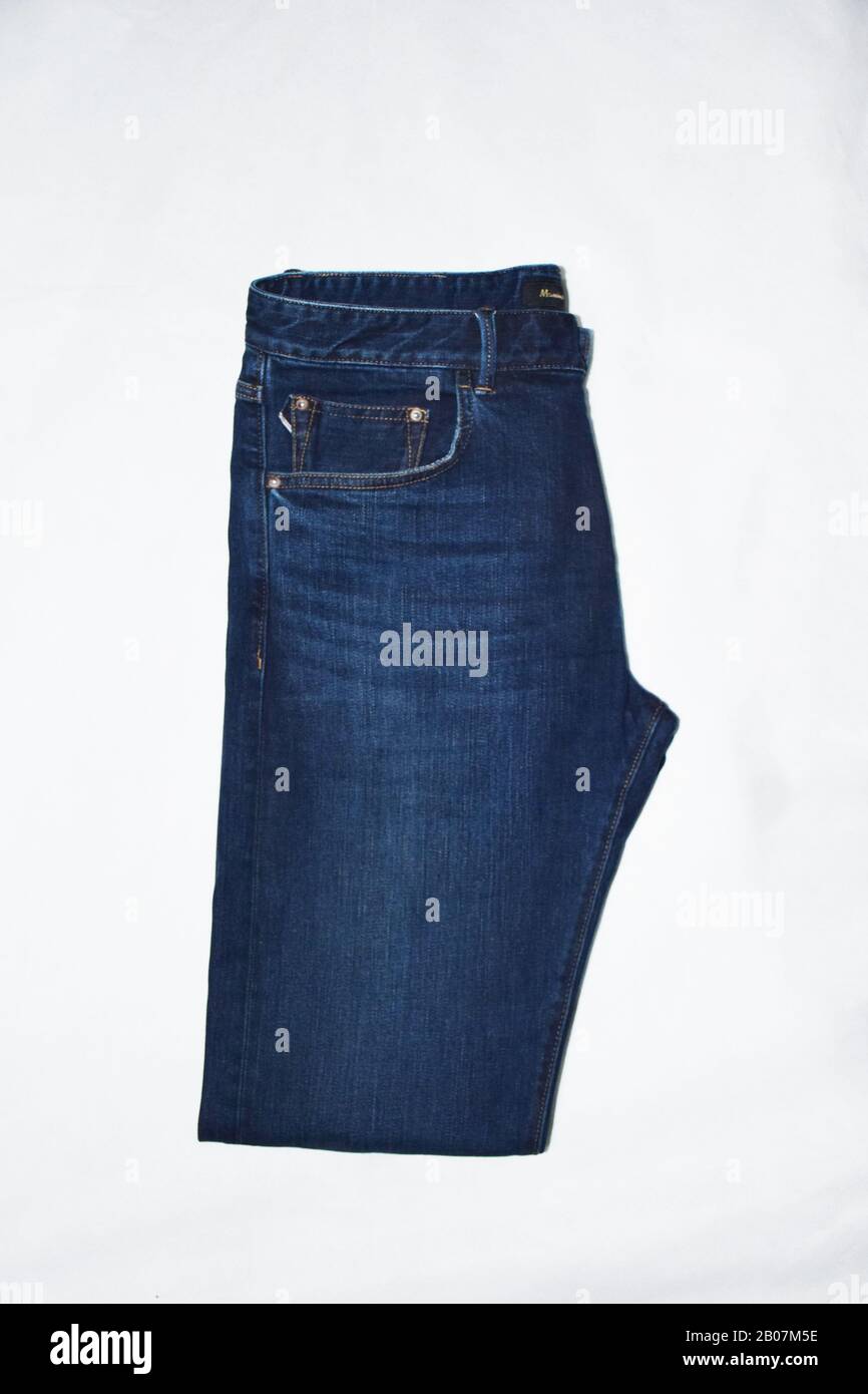 Set of Colorful shades of blue jeans trousers isolated in style light