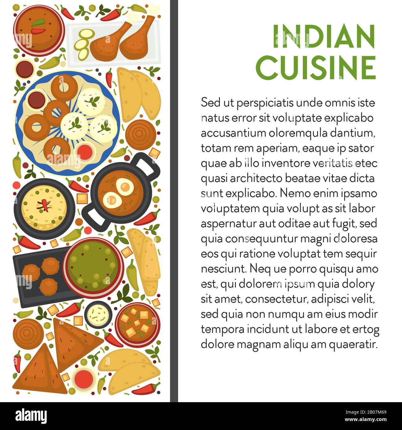 Indian cuisine banner template with traditional dishes icons top view Stock Vector