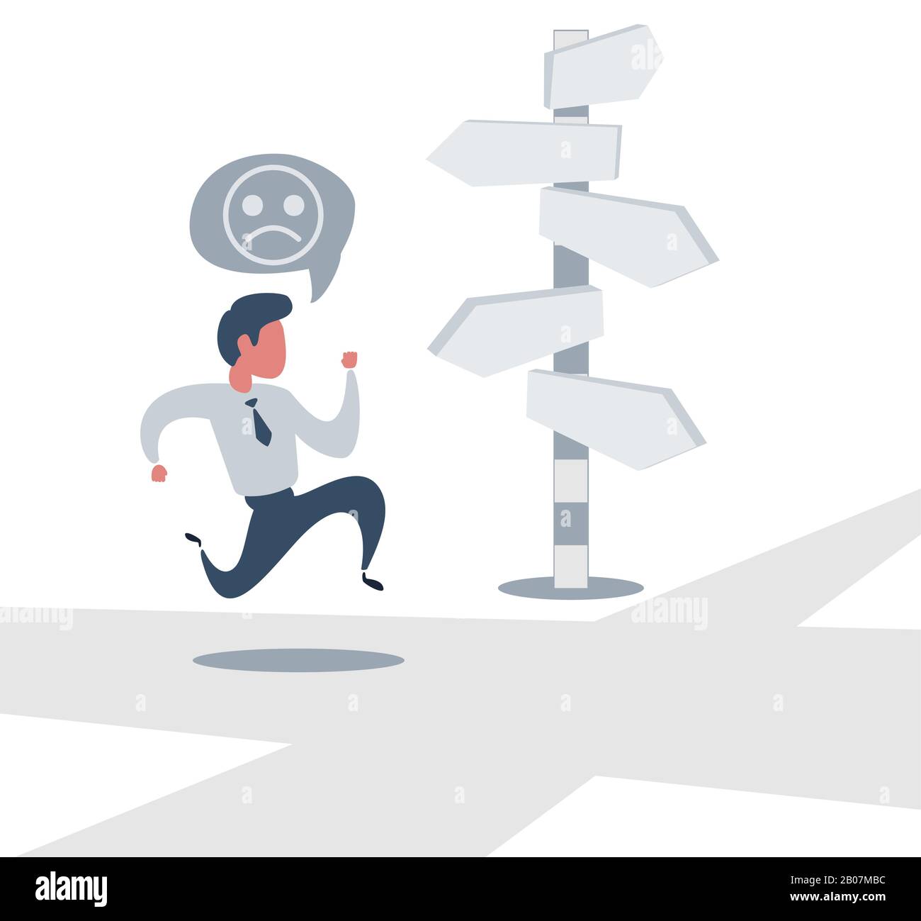 Businessman is looking at direction signs. Choices and decision concept. Stock Vector