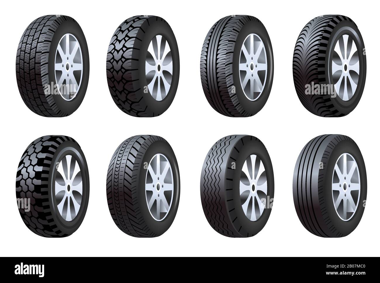 Car tires isolated icons, vehicle spare parts Stock Vector Image & Art