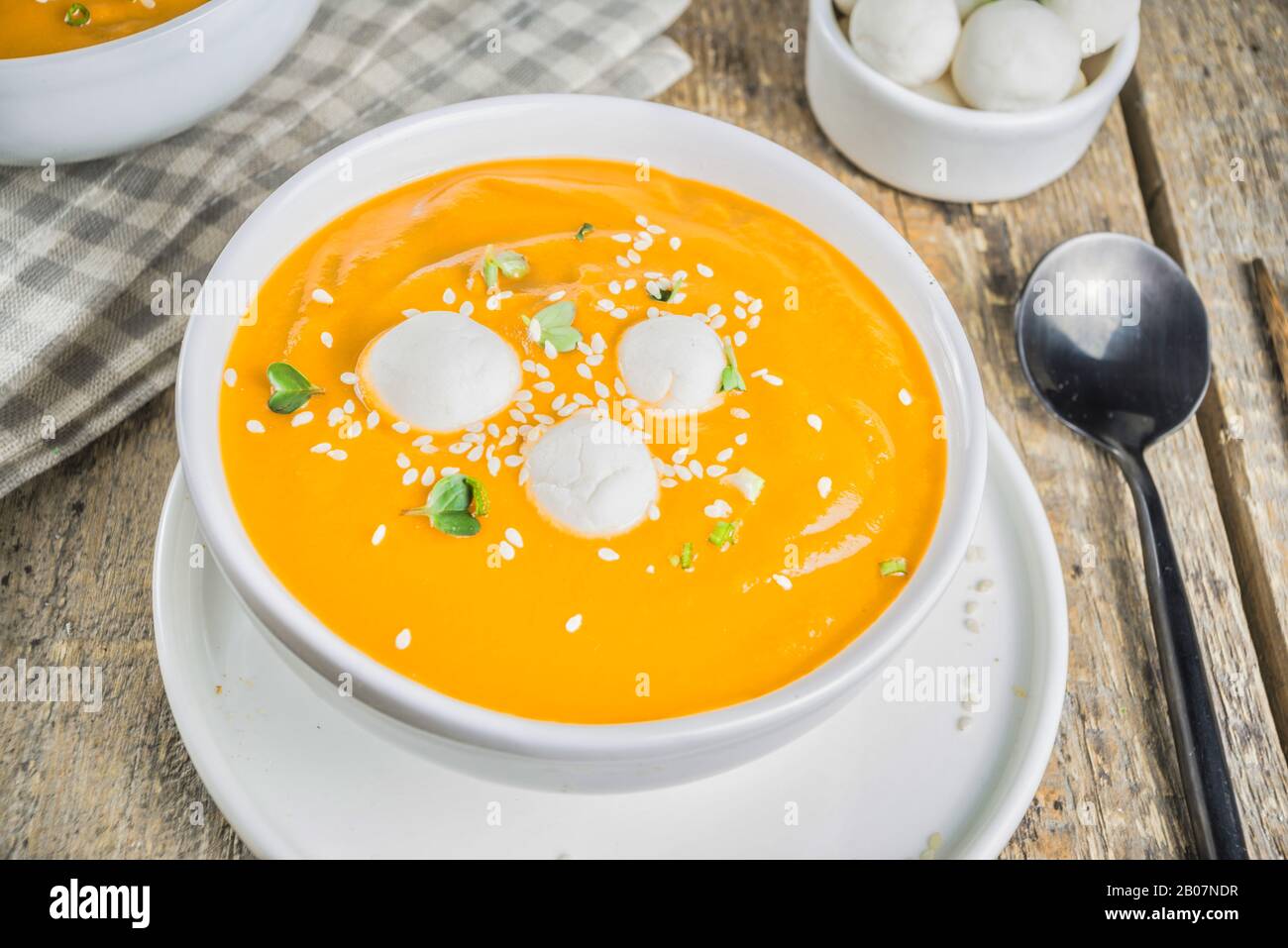 Hobak Juk, Korean Traditional Pumpkin Porridge Soup, With Rice Balls 