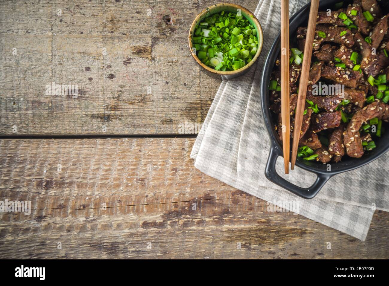 Korean BBQ dish Beef Bulgogi, with marinated rib eye beef meat slices