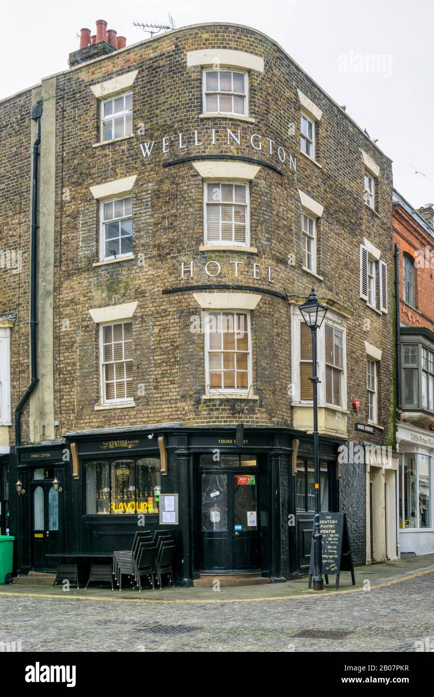 The Wellington Hotel is a Grade II listed building in Margate Old Town. Stock Photo