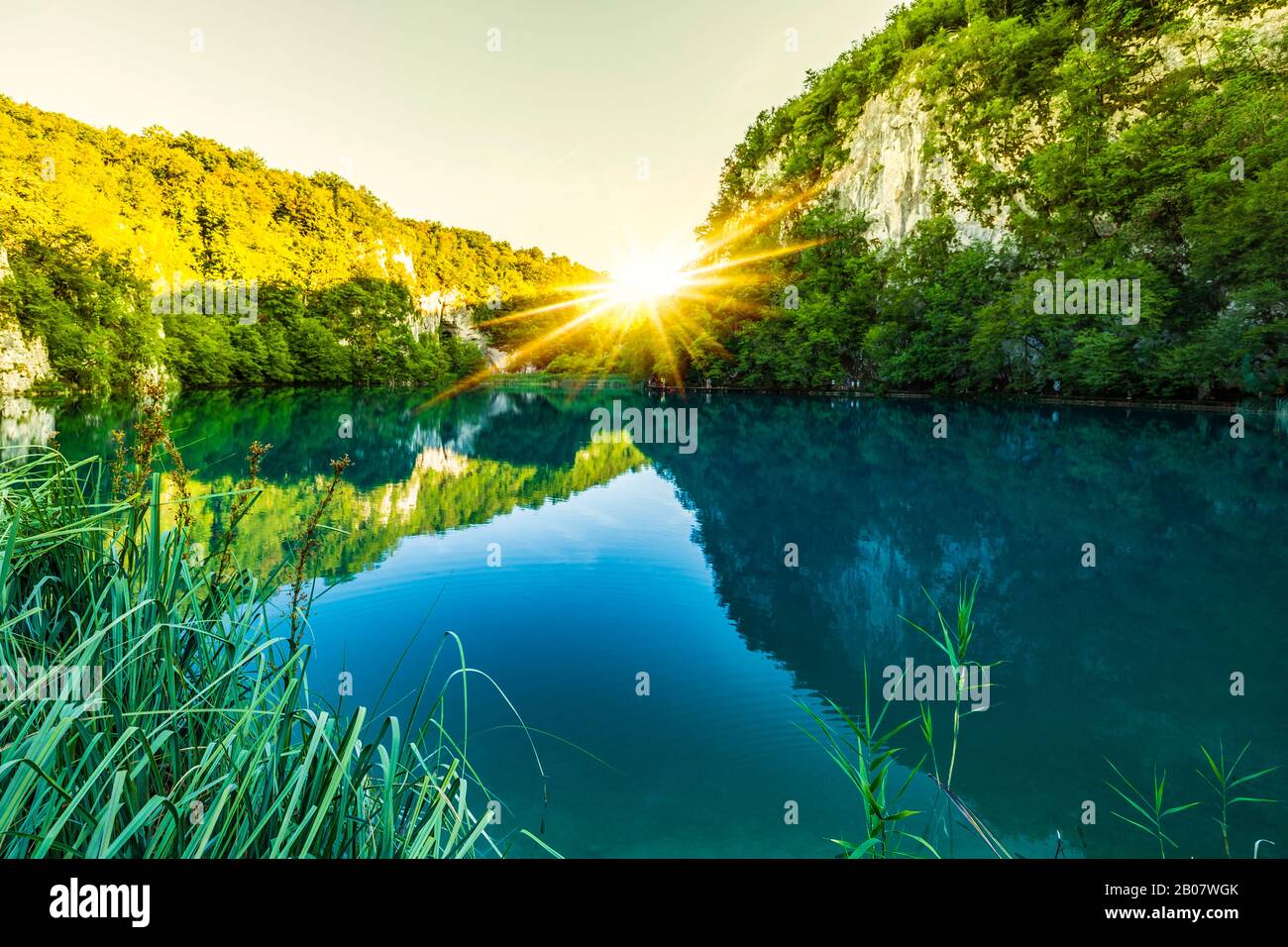 Idyllic landscape in the Plitvice Lakes National Park which is a UNESCO ...
