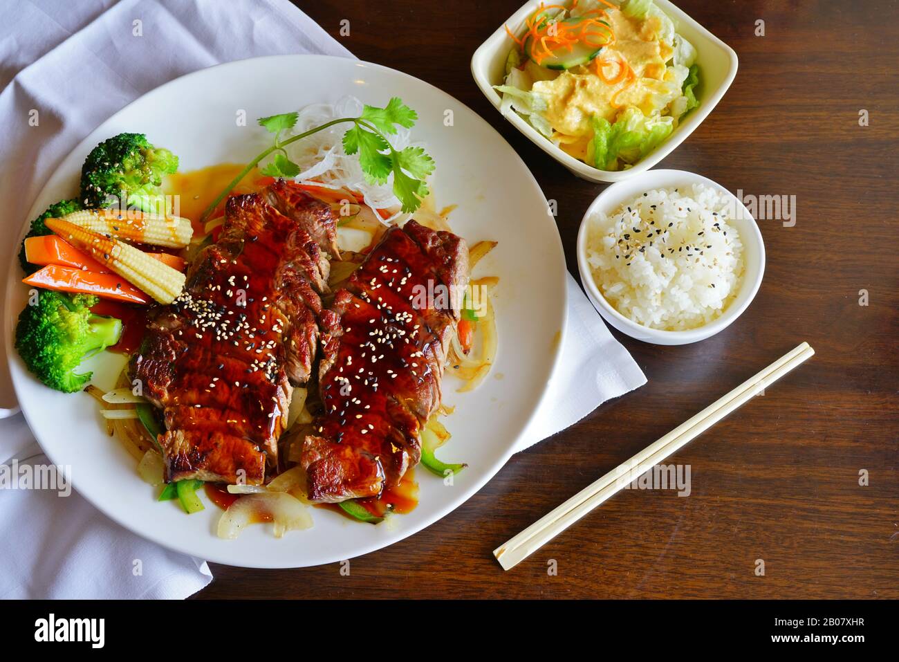 A plate with beef teriyaki at a Japanese restaurant Stock Photo - Alamy