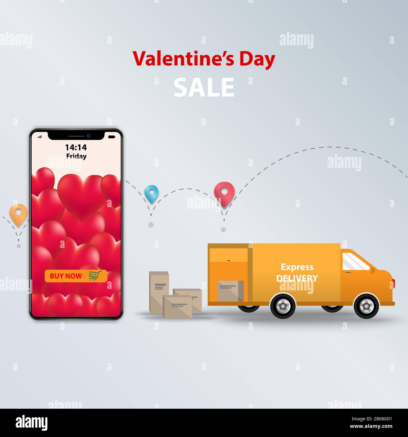 Business concept of shopping online in the period of valentine's day, online order by use mobile application for express delivery. Stock Vector