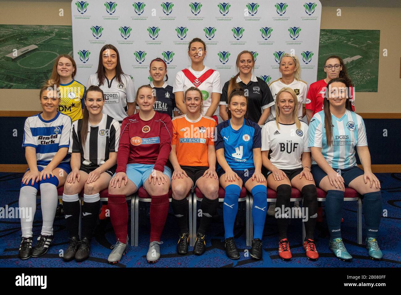 Glasgow, UK. 19th Feb 2020. Representatives form the teams involved in the inaugural season of the Scottish Women's Football Championship gathered during the Scottish Women's Championship Season Launch Event at The National Stadium, Hampden Park, Glasgow, Wednesday 19th February 2020 | Credit Colin Poultney/Alamy Live News Stock Photo