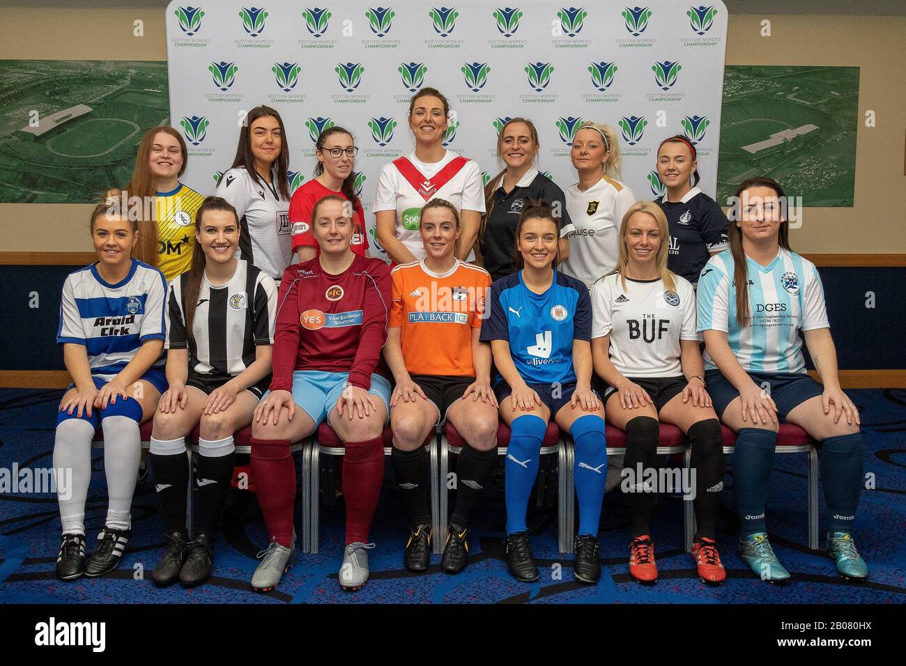 Glasgow, UK. 19th Feb 2020. Representatives form the teams involved in the inaugural season of the Scottish Women's Football Championship gathered during the Scottish Women's Championship Season Launch Event at The National Stadium, Hampden Park, Glasgow, Wednesday 19th February 2020 | Credit Colin Poultney/Alamy Live News Stock Photo