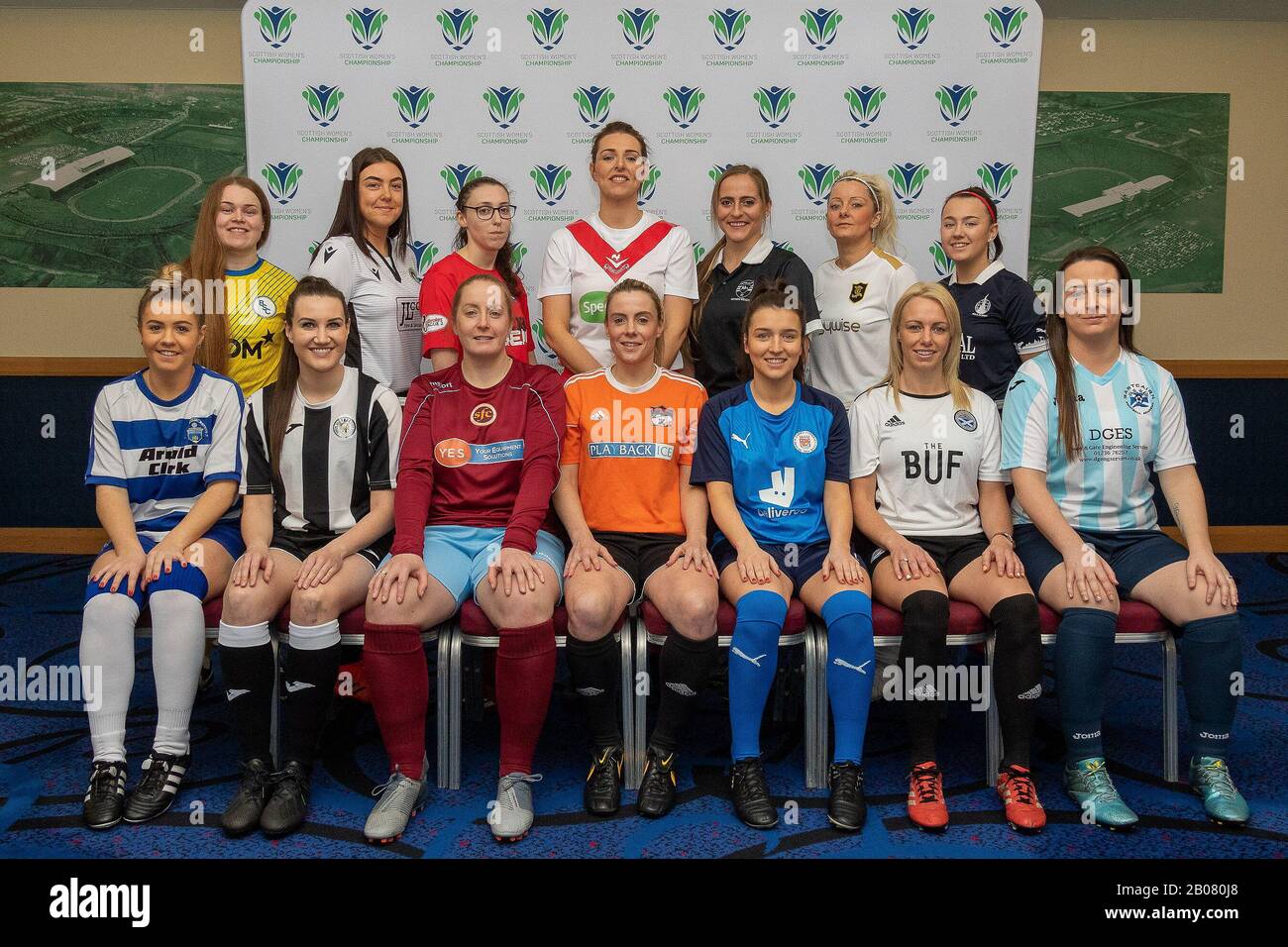 Glasgow, UK. 19th Feb 2020. Representatives form the teams involved in the inaugural season of the Scottish Women's Football Championship gathered during the Scottish Women's Championship Season Launch Event at The National Stadium, Hampden Park, Glasgow, Wednesday 19th February 2020 | Credit Colin Poultney/Alamy Live News Stock Photo