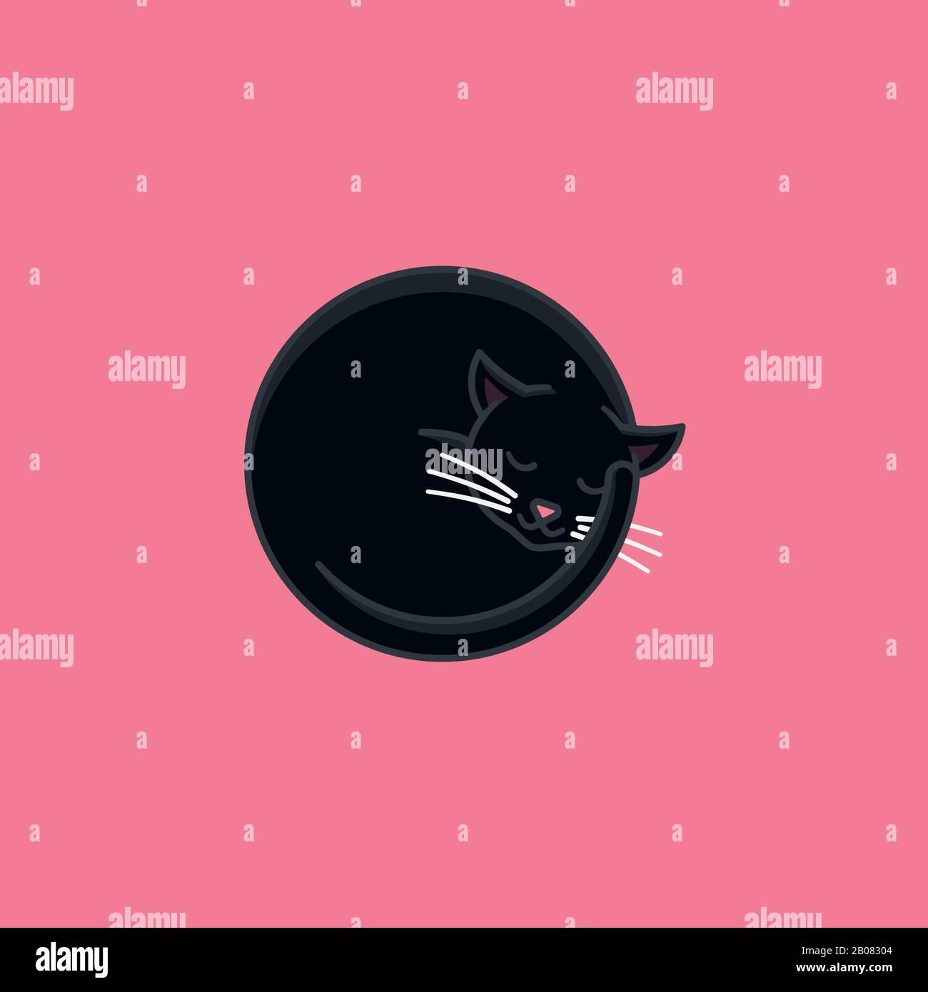 Sleeping black cat vector illustration for World Sleep Day on March 13. Cute pet and comfort color symbol. Stock Vector