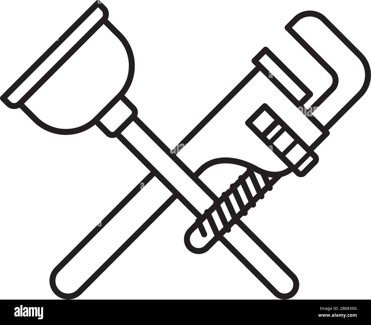 Plunger and pipe wrench crossed vector line icon. Plumbing tools outline  symbol Stock Vector Image & Art - Alamy