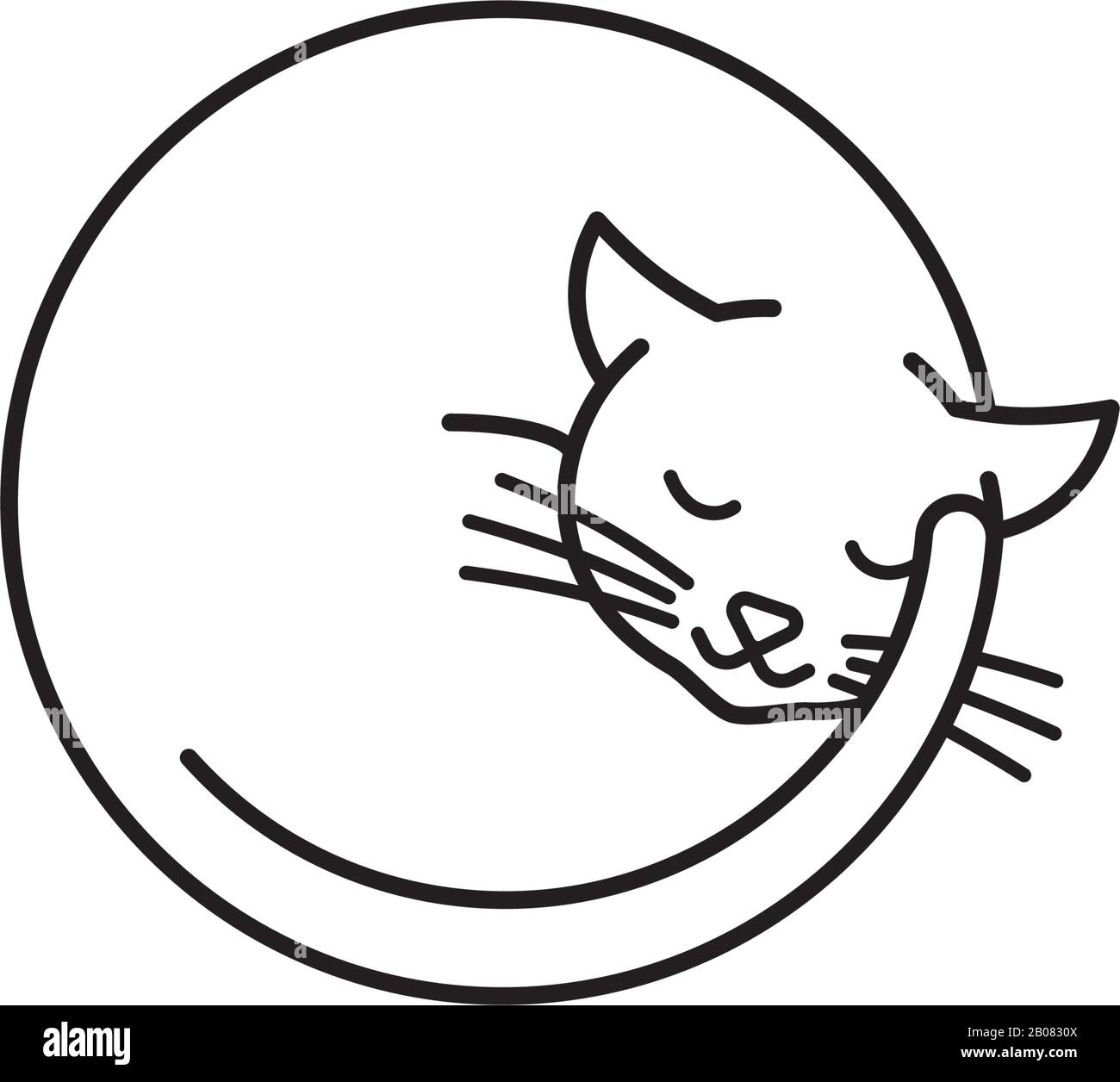 Sleeping cat vector line icon for World Sleep Day on March 13. Cute pet and comfort outline symbol. Stock Vector