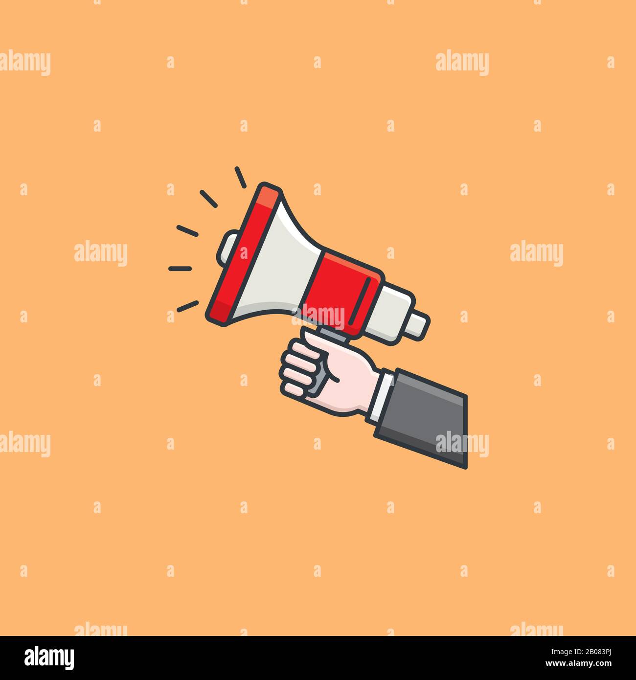 Hand of businessman holding a megaphone vector illustration for Speech Day on March15. Politics, marketiong and advertising symbol. Stock Vector