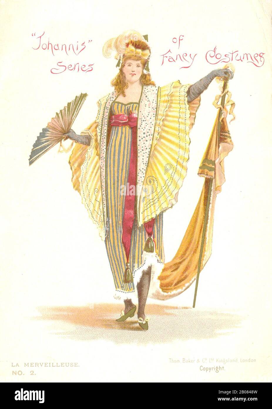 La Merveilleuse No. 2 in set of 'Johannis' Series of Fancy Costumes a give away card advertising 'Johannis' palatable water 1884 Stock Photo