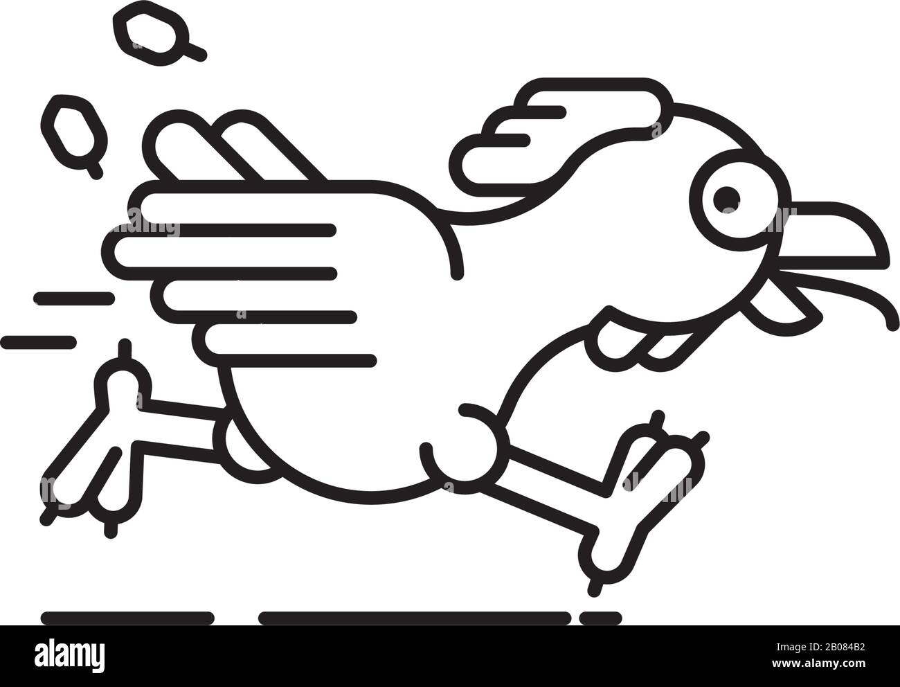 Running chicken vector line icon. Fugitive farm animal outline symbol. Stock Vector