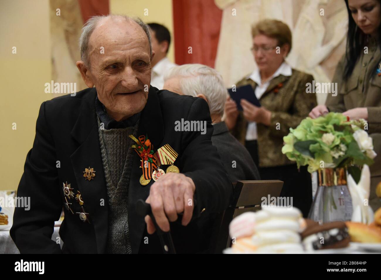 The veterans of the Eastern Front (World War II) during the award ceremony devoted to the 75-year of the Victory Day. Astrakhan, Russia. Stock Photo