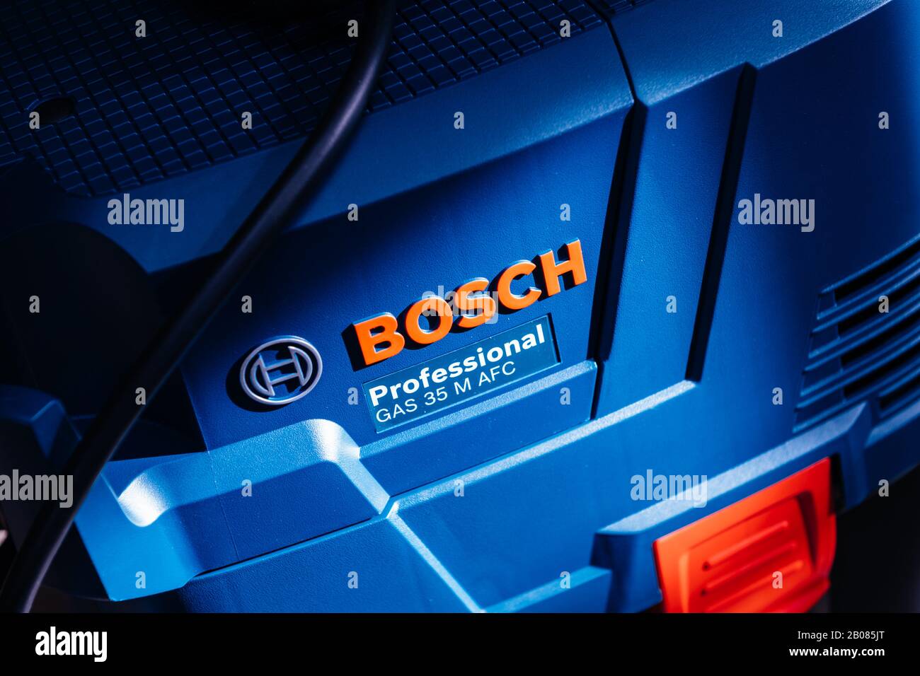 Strasbourg, France - Feb 9, 2020: Logotype of Bosch Professional Gas 35 M  Class AFC with automatic filter cleaning system extractor on the  construction site new unboxed product blue color cast Stock Photo - Alamy