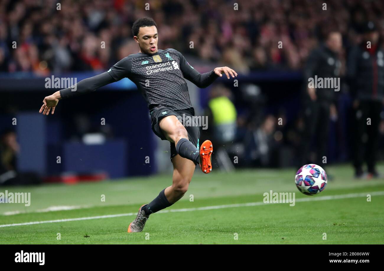 Liverpool's Trent Alexander-Arnold during the UEFA Champions League round of 16 first leg match at Wanda Metropolitano, Madrid. Stock Photo