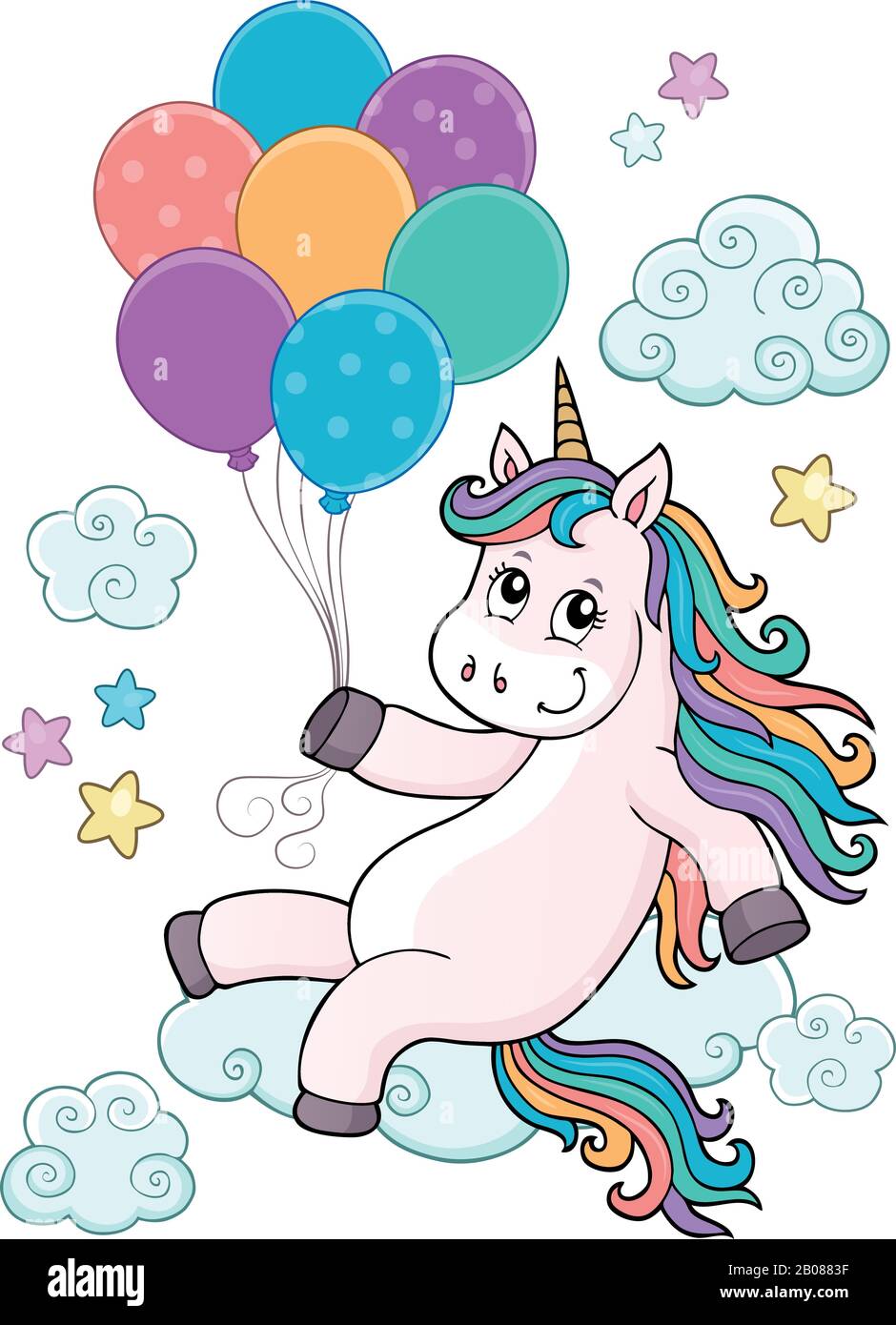 Unicorn with balloons topic image 1 - eps10 vector illustration Stock ...