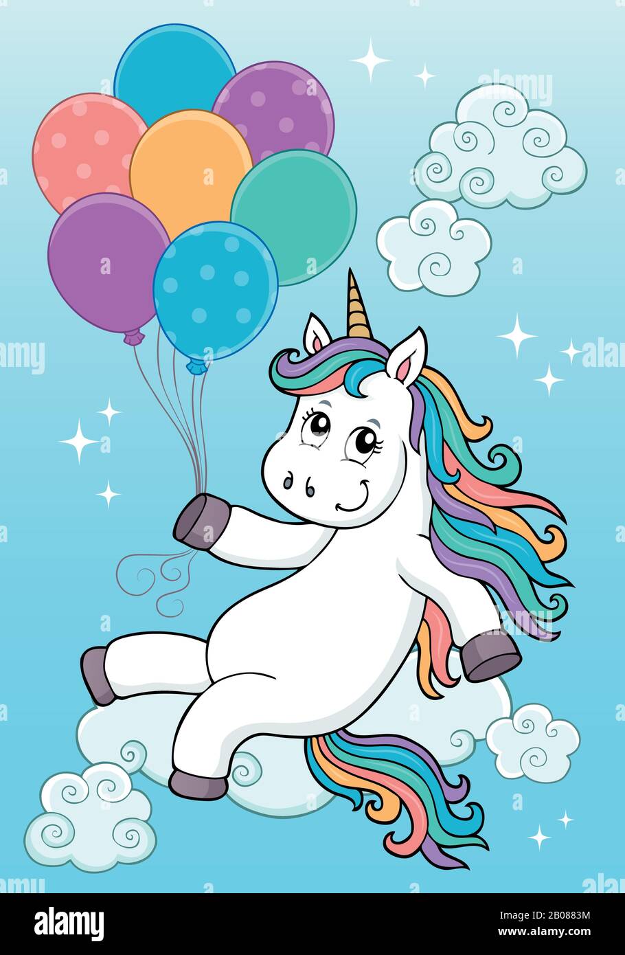 Unicorn with balloons topic image 2 - eps10 vector illustration Stock ...