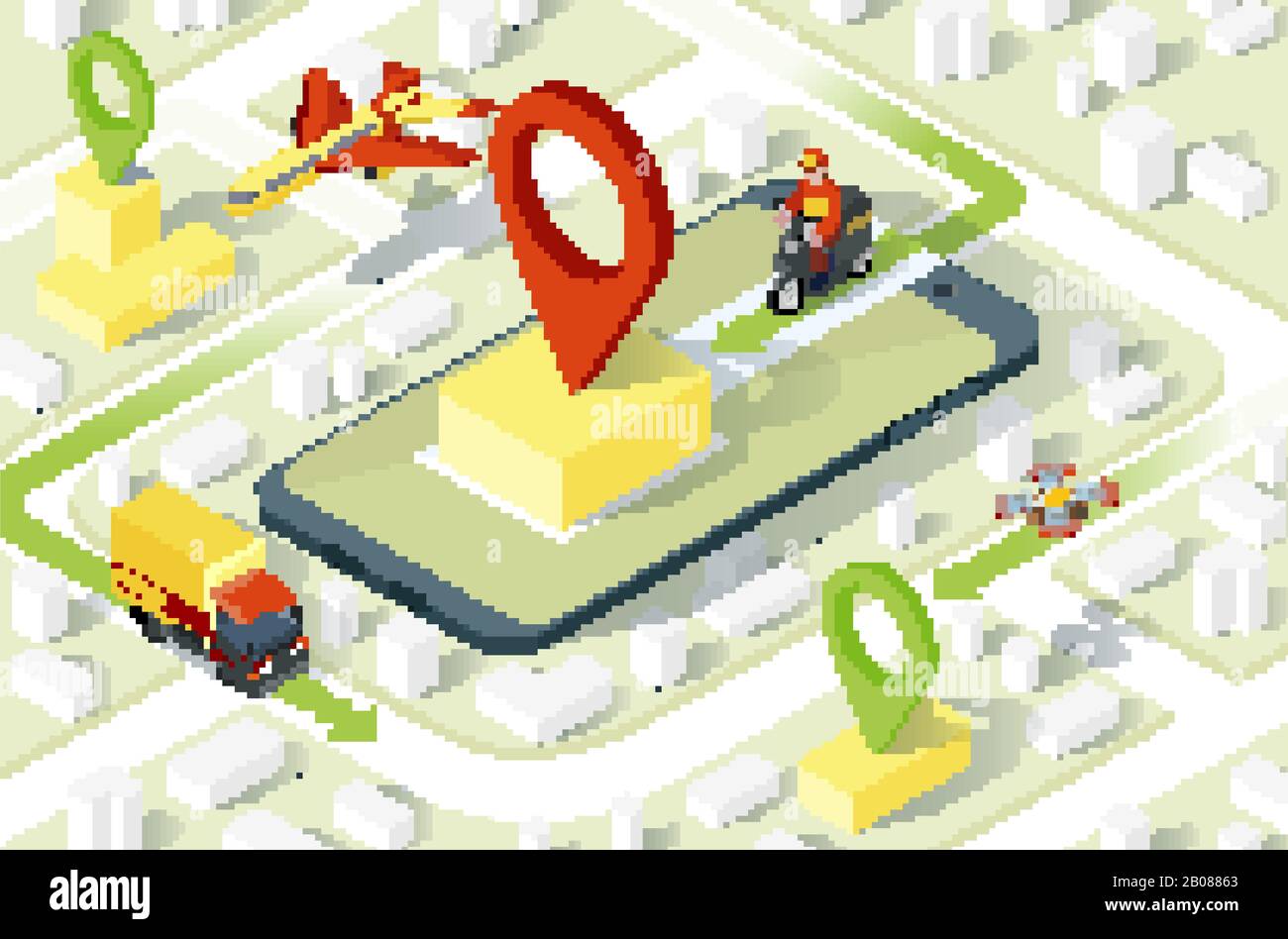 Delivery app isometric website template Stock Vector