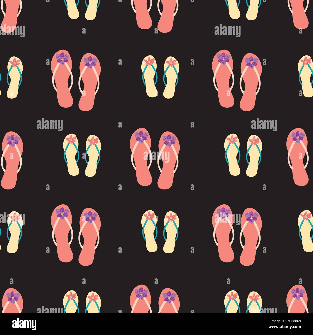Pretty flip flop shoe seamless vector pattern background. Hand drawn ...