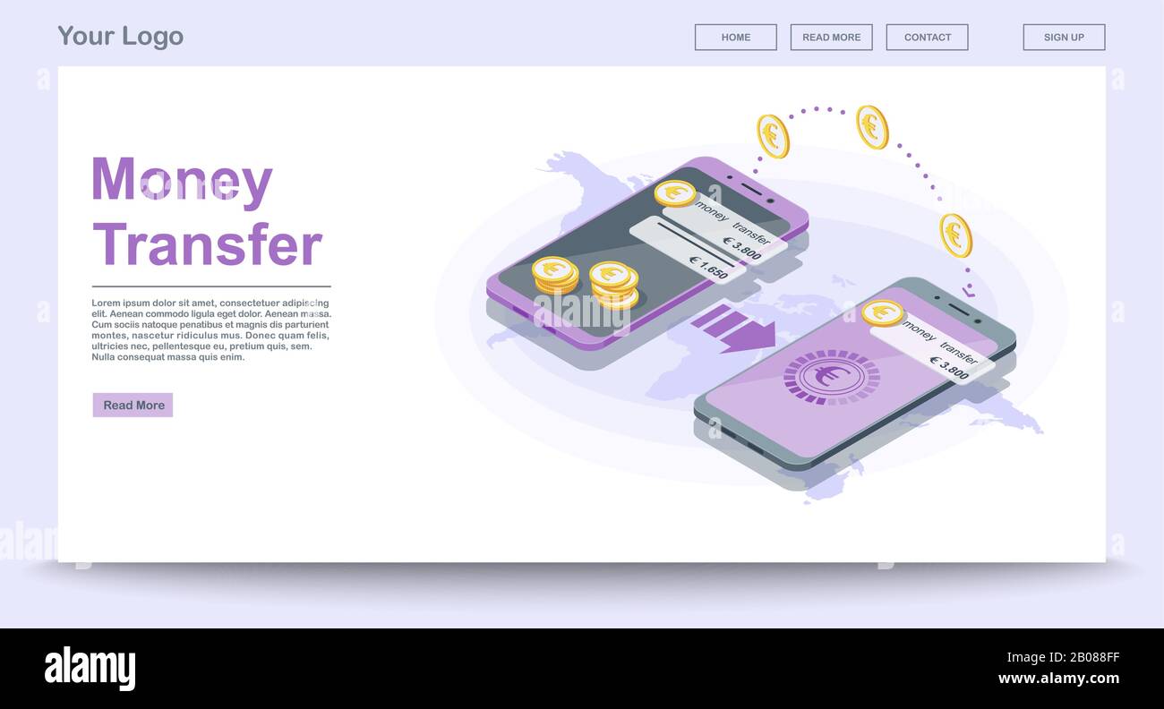 Global money transfer web page vector template Stock Vector