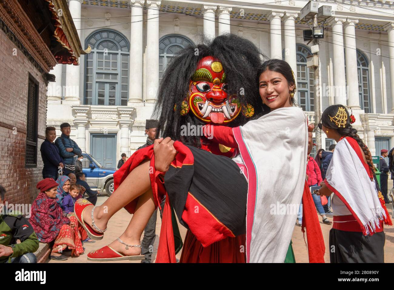 Kathmandu, Nepal 1 February 2020 woman with a traditional mask at