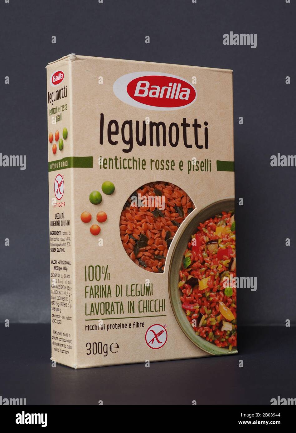 PARMA, ITALY - CIRCA JANUARY 2020: Barilla Legumotti red lentils and peas packet Stock Photo