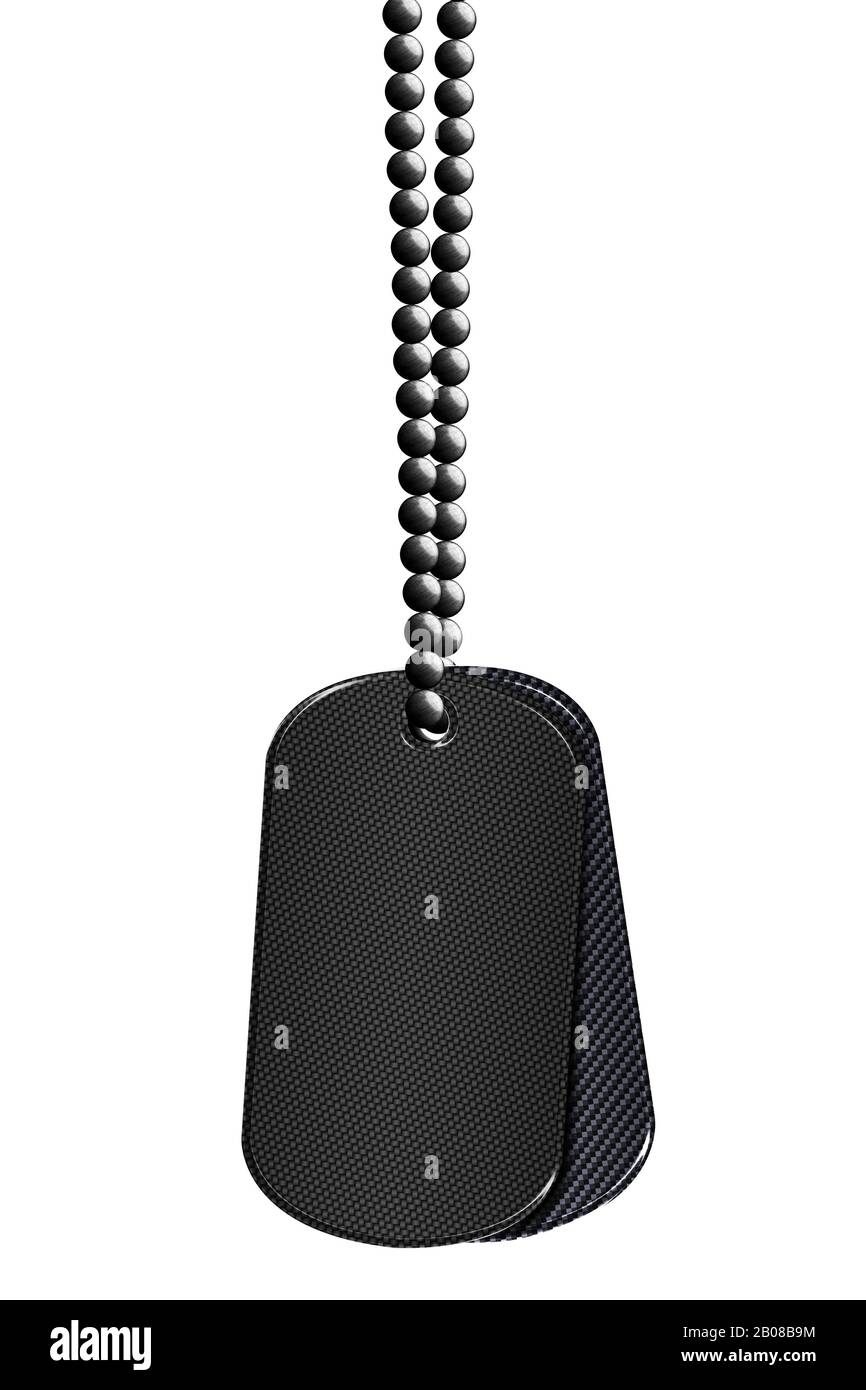 black metal tag and necklace. isolated with clipping path. 3d ...