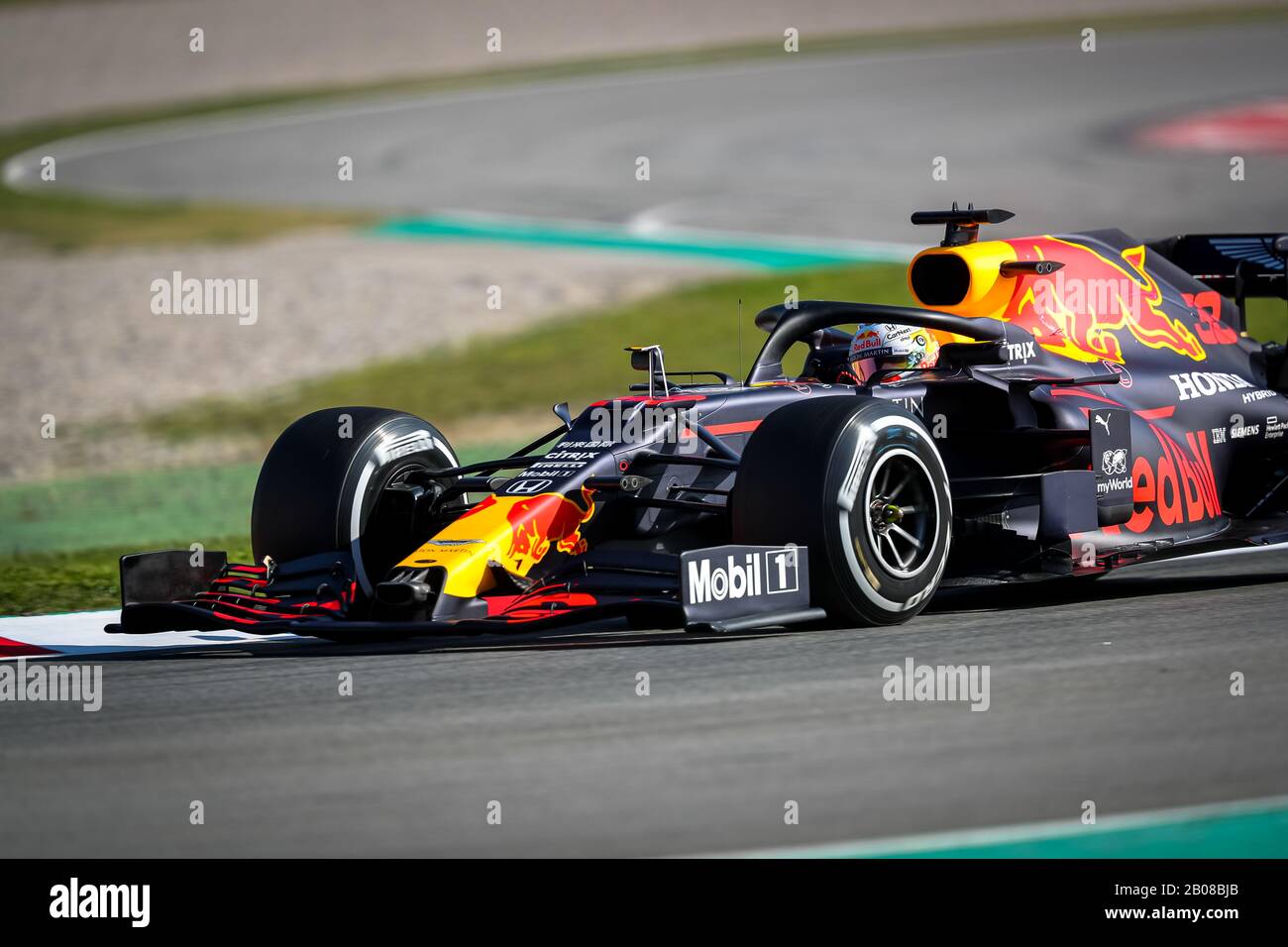Max Verstappen of RedBull Racing seen in action during the afternoon session of the first day of F1 Test Days in Montmelo circuit. Stock Photo