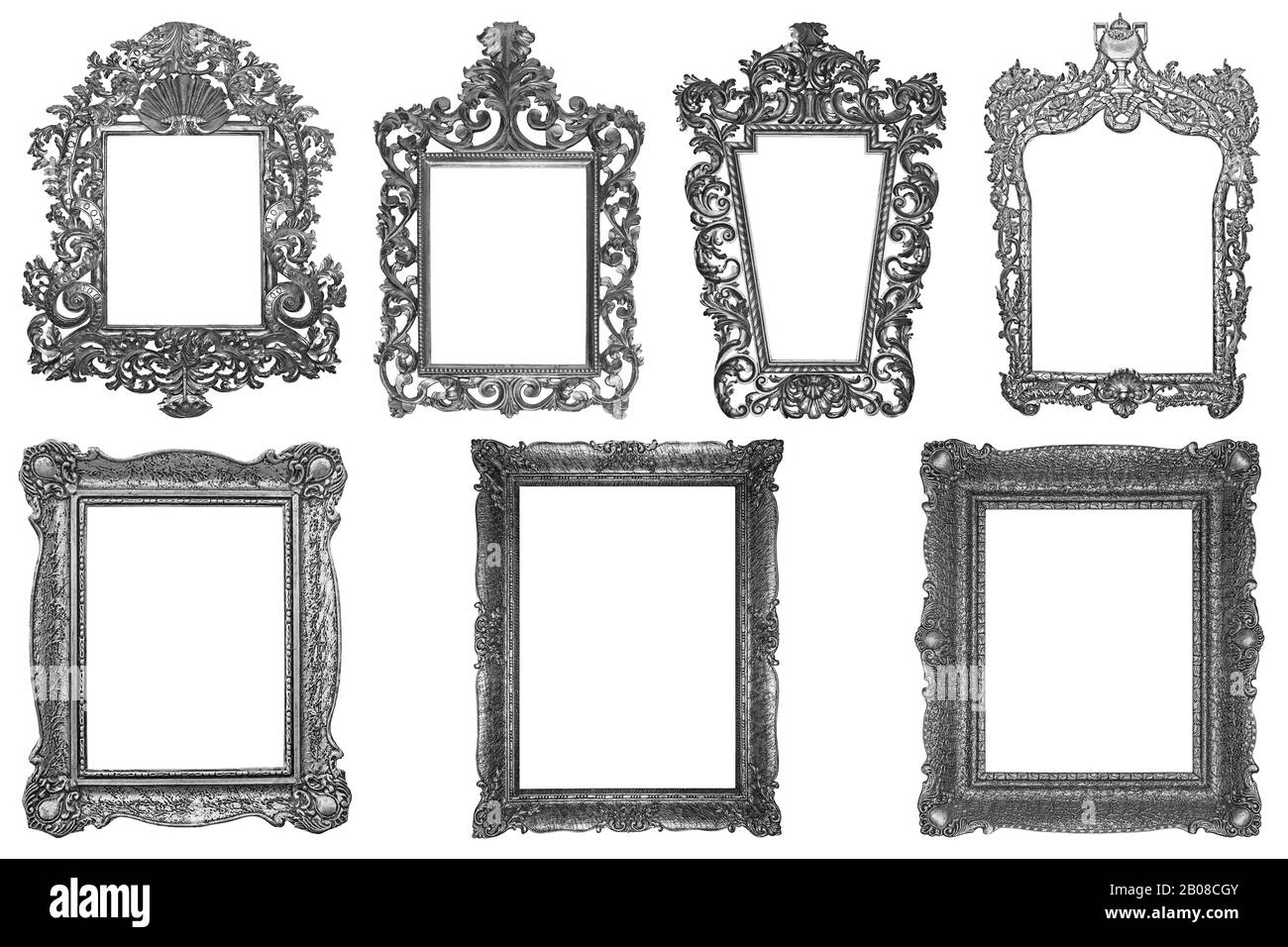 Set of rectangle Decorative vintage silver-plated wooden frame isolated ...