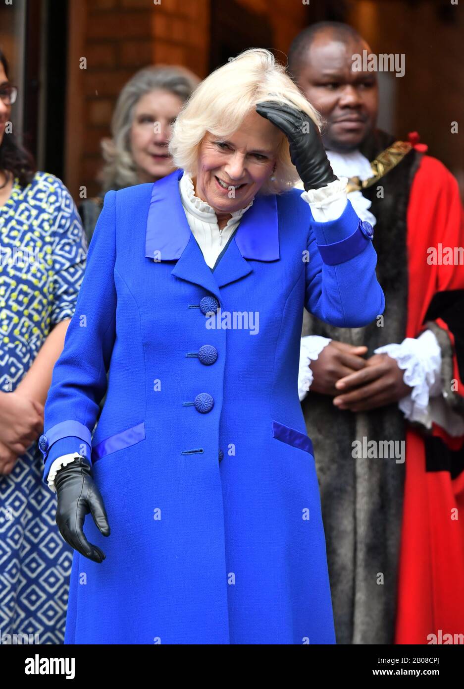 The Duchess of Cornwall leaving after a a tour of the Kiln Theatre as part of her visit to Brent, the London 2020 Borough of Culture. Stock Photo