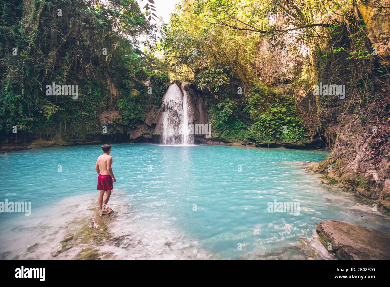 The azure Kawasan waterfall in cebu. The maining attraction on the ...