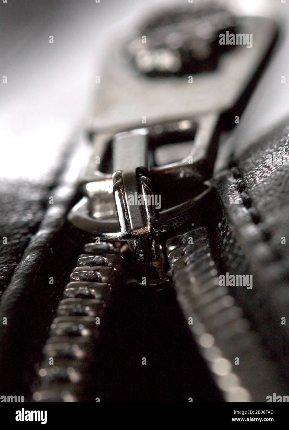 Black zipper on leather jacket closeup Stock Photo Alamy