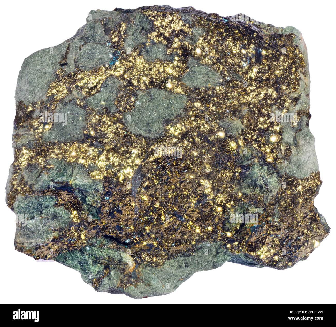 Native Gold, Temiskaming, Ontario Native gold occurs as very small to microscopic particles embedded in rock, often together with silver, quartz or su Stock Photo