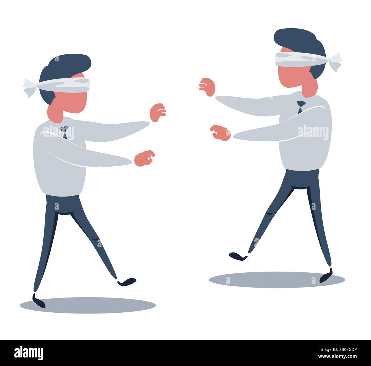 Trying To Find Young blindfolded businessmen trying to find the right direction ...