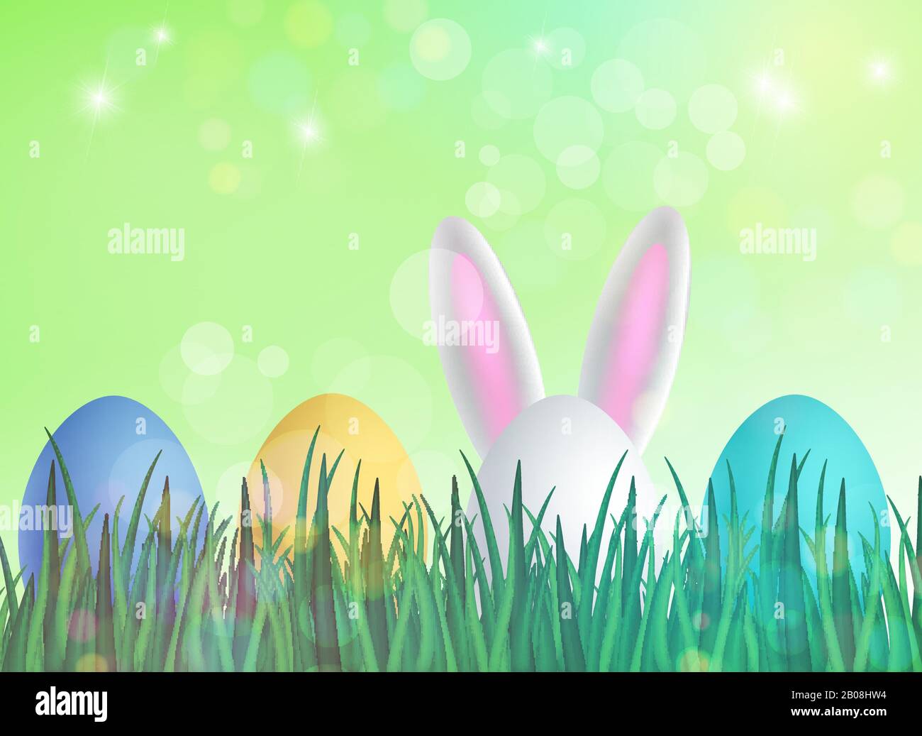 Multicolored Easter eggs among the grass  Stock Vector
