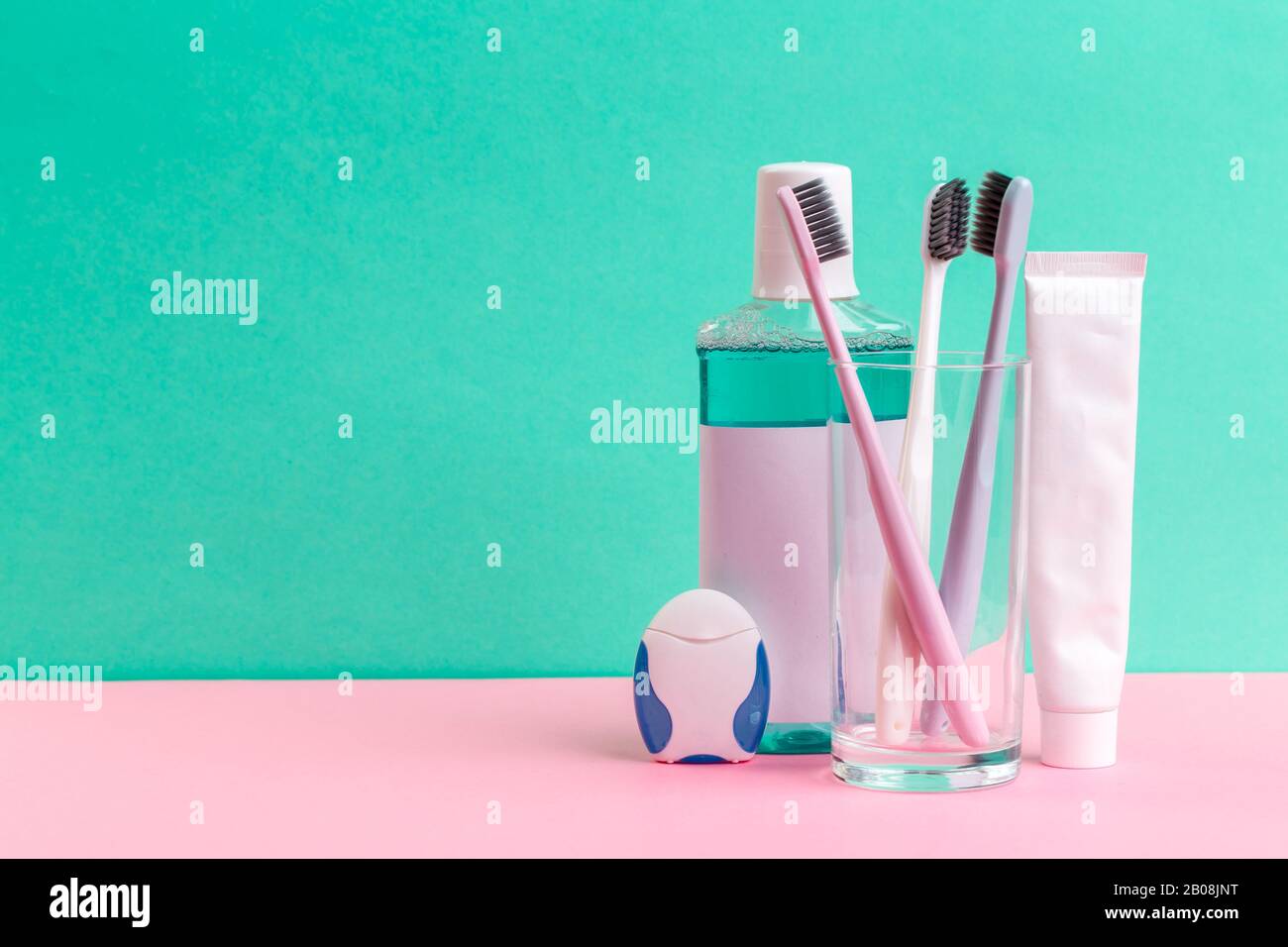 mouthwash and toothbrush for healthy care oral cavity Stock Photo - Alamy