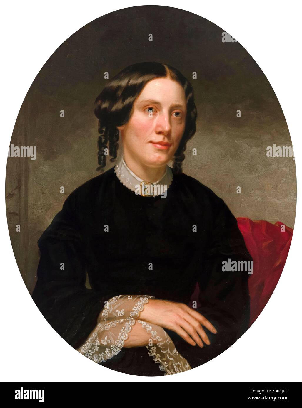 Harriet Beecher Stowe (1811-1896), novelist, abolitionist, portrait painting by Alanson Fisher, 1853 Stock Photo