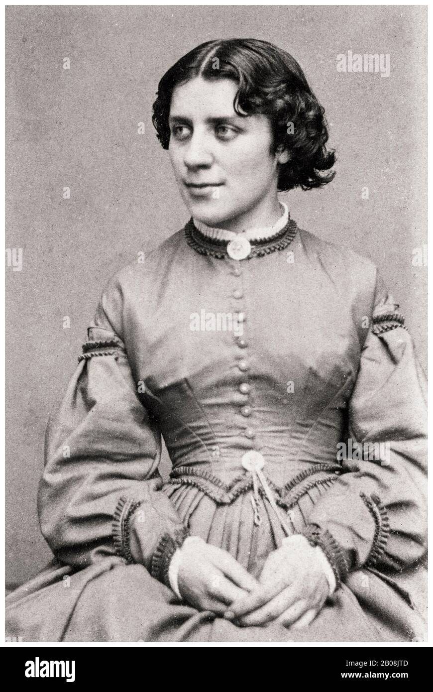 Anna Elizabeth Dickinson (1842-1932), Women's civil rights campaigner, abolitionist, portrait photograph by Mathew B. Brady, circa 1863 Stock Photo
