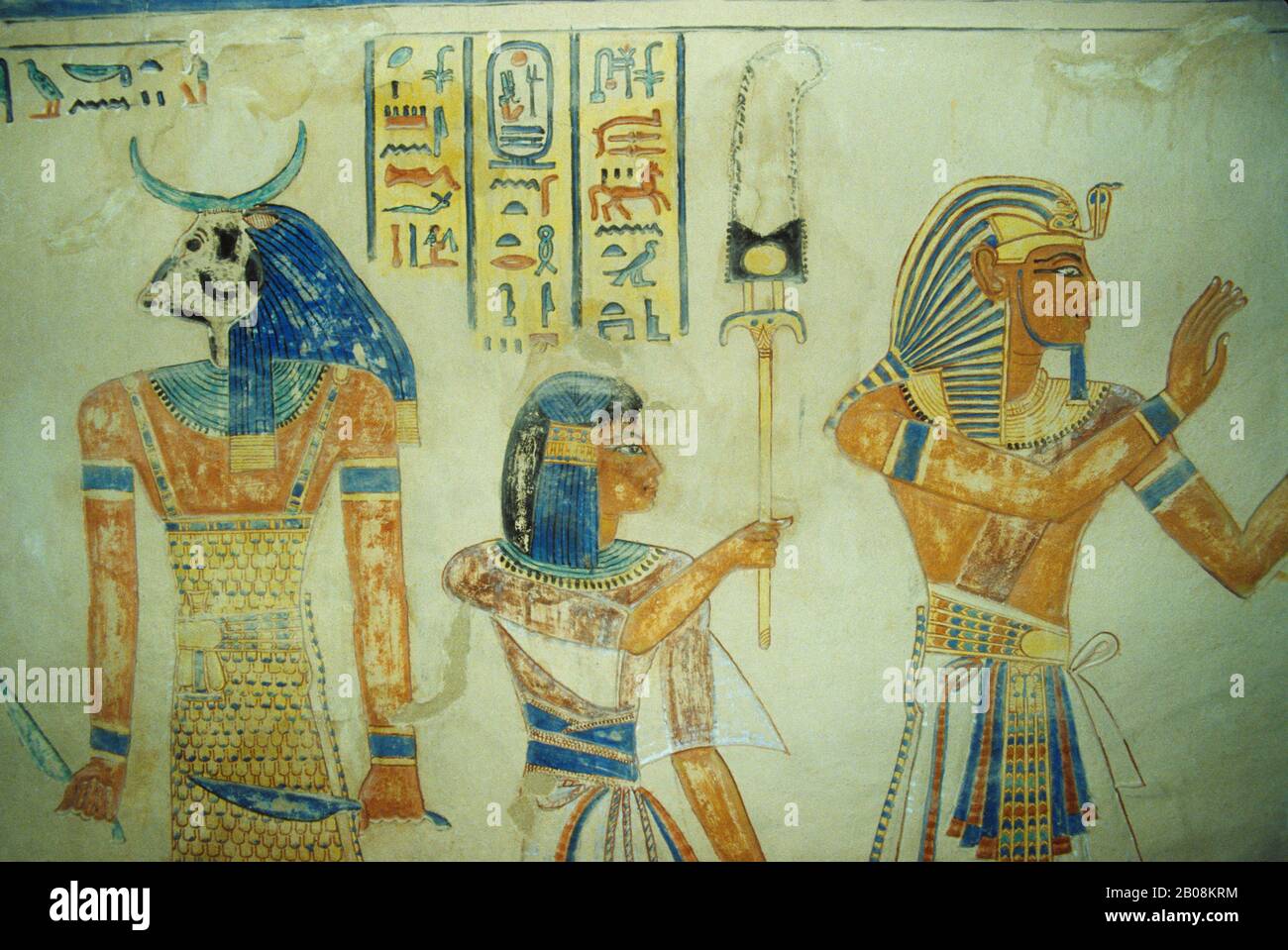 EGYPT,NEAR LUXOR,VALLEY OF THE QUEENS,INTERIOR WALL FRESCOES,QUEEN AMONHERKHEPSEF'S TOMB, HIEROGLYPH Stock Photo